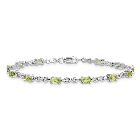 Sterling Silver Rhodium-plated Peridot August Birthstone Ladies Bracelet - Picture 3 of 6